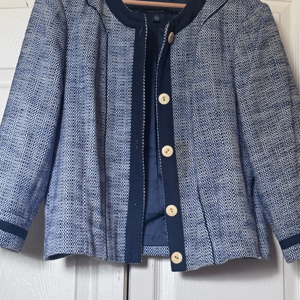 Women Blue Tweed Jacket
